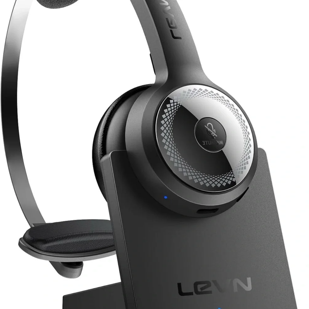 NEW Wireless Headset with Charging Base&Mic AI Noise Cancellation, 45H TalkTimes